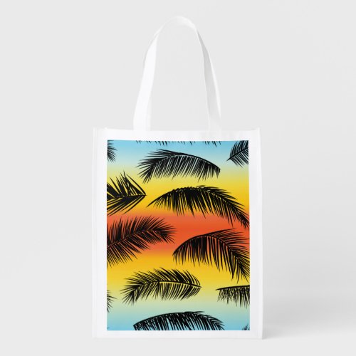 Palm tree leaves seamless pattern grocery bag