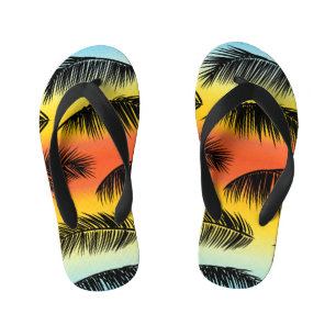 Palm tree leaves: seamless pattern. kid's flip flops