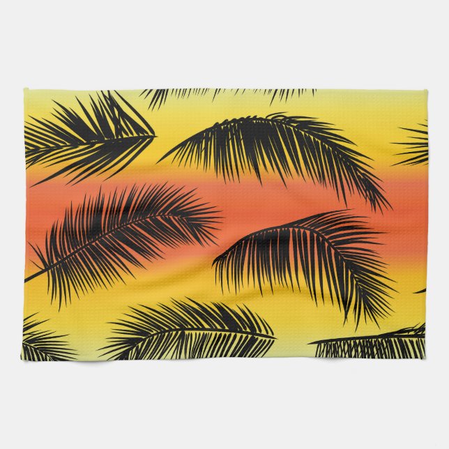 Palm tree leaves: seamless pattern. kitchen towel (Horizontal)
