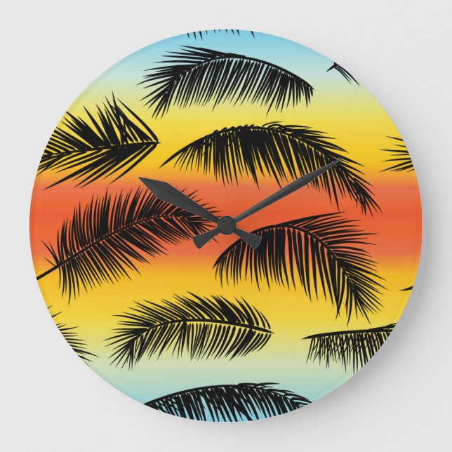 Palm tree leaves: seamless pattern. large clock (Front)