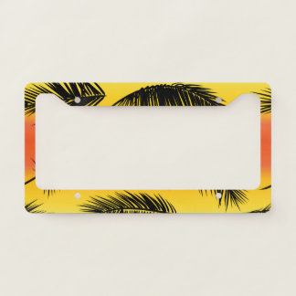 Palm tree leaves: seamless pattern. license plate frame
