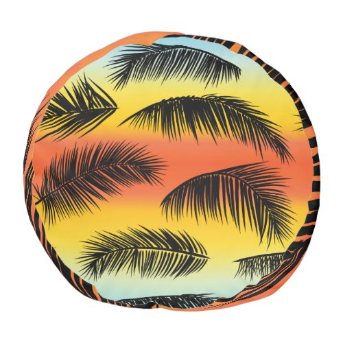 Palm tree leaves seamless pattern pouf