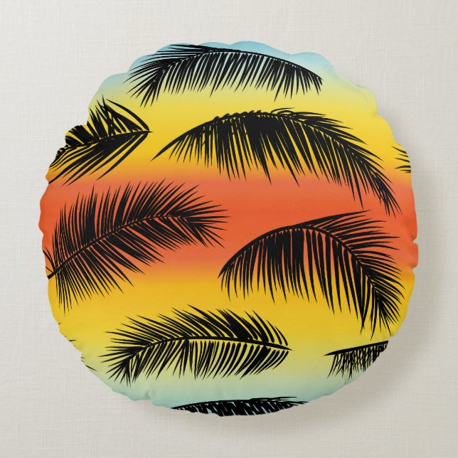 Palm tree leaves: seamless pattern. round pillow (Front)