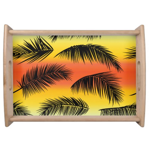 Palm tree leaves seamless pattern serving tray