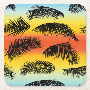 Palm tree leaves: seamless pattern. square paper coaster