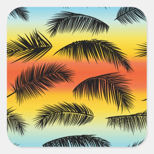Palm tree leaves seamless pattern square sticker