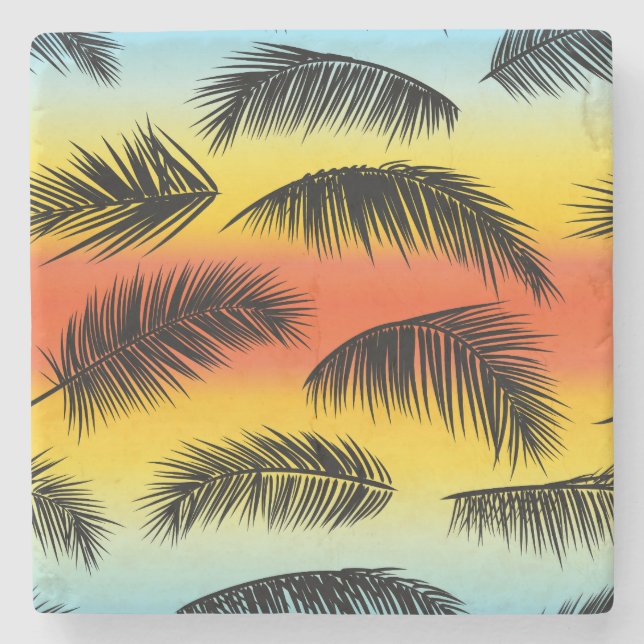 Palm tree leaves: seamless pattern. stone coaster (Front)