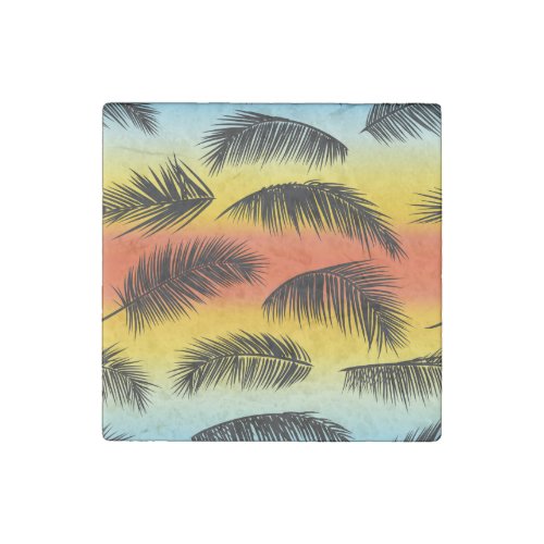 Palm tree leaves seamless pattern stone magnet