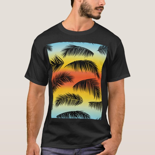 Palm tree leaves: seamless pattern. T-Shirt (Front)
