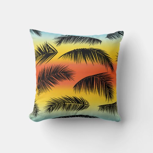 Palm tree leaves seamless pattern throw pillow