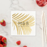 Palm Tree Leaves Tropical Gold Personalized Napkins<br><div class="desc">Chic, modern, and minimal palm tree leaf or frond monogrammed tropical beach wedding napkins featuring a large faux gold foil look palm foliage with simple black and white monogram logo design printed on top. Add your initials and wedding date for an easy design that will have a big impact at...</div>