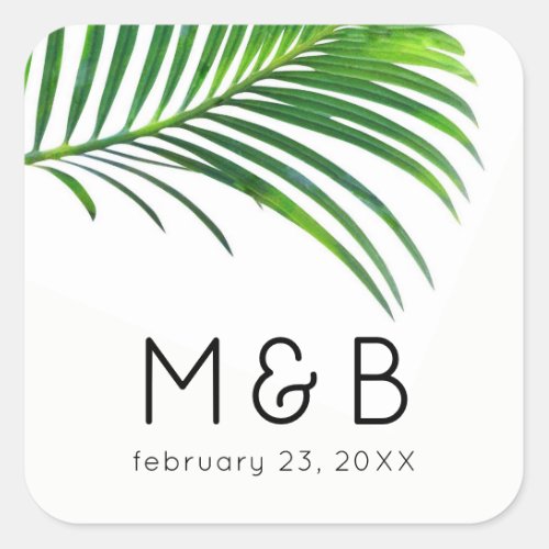 Palm Tree Leaves Tropical Leaf Modern Wedding Square Sticker