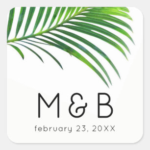 Palm Tree Leaves Tropical Leaf Modern Wedding Square Sticker