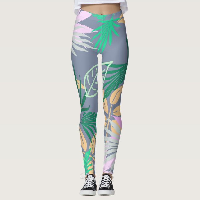 Palm Tree Leaves Tropical Pattern Leggings (Front)