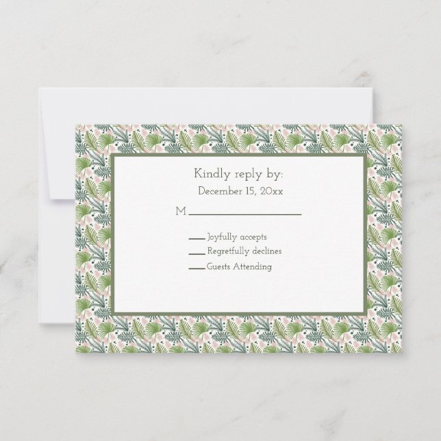 Palm Tree Leaves Tropical Wedding RSVP Card (Front)