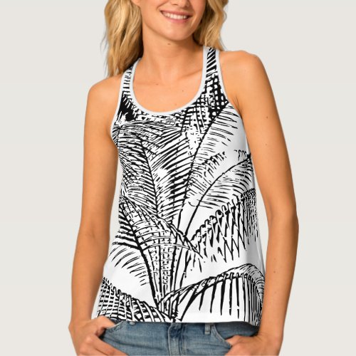 Palm Tree Leaves Vintage Retro Abstract Pattern Tank Top