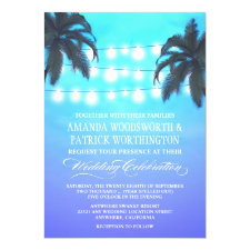 Palm Tree Lights Watercolor Wedding Invitations