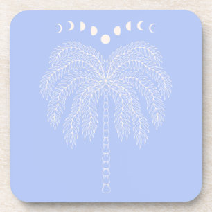 Palm tree line drawing white lilac moon phases beverage coaster