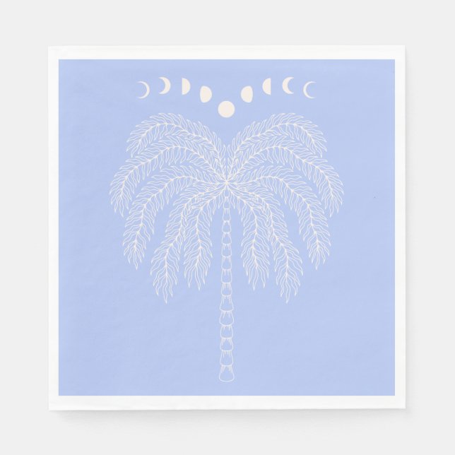Palm tree line drawing white lilac moon phases napkins (Front)