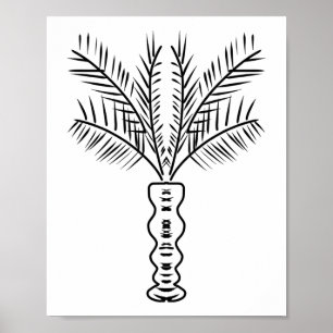 Palm Tree Line Hand Drawn Art Black White Poster
