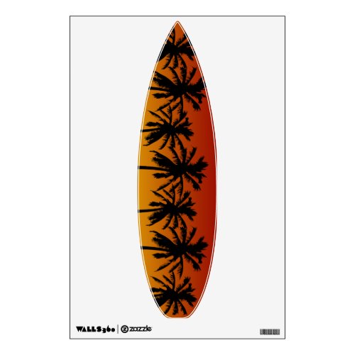 Palm Tree Line Sunset  Surfboard Wall Decal
