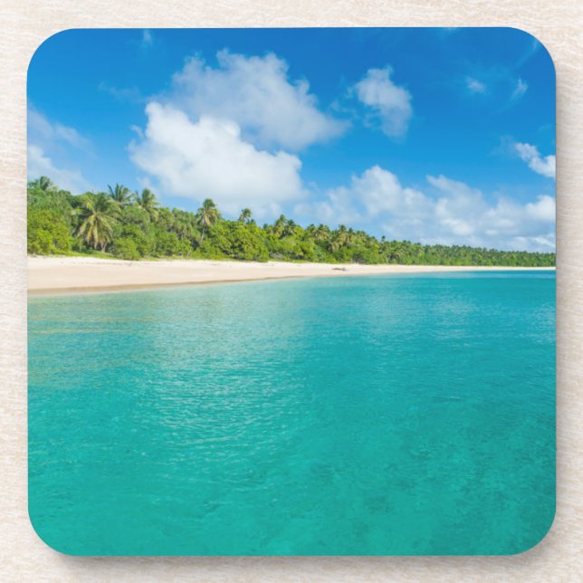Palm tree lined beach, Tonga Beverage Coaster (Front)