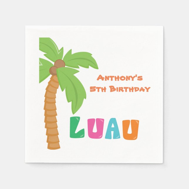 Palm Tree Luau Cocktail Napkin (Front)