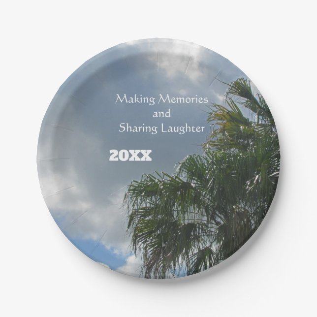 Palm Tree Making Memories Sharing Laughter Paper Plates (Front)
