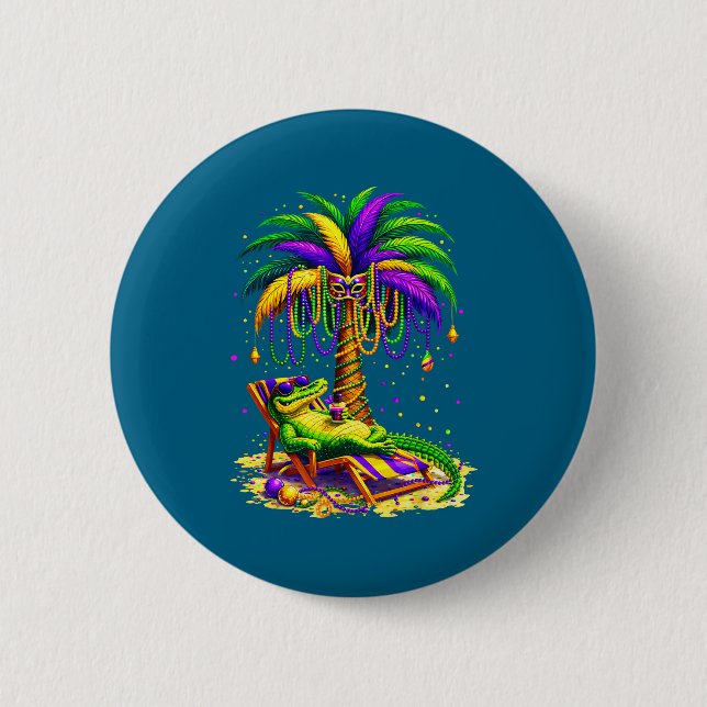 Palm Tree Mardi Gras Hawaiian Trocal Louisiana All Button (Front)