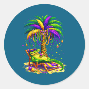 Palm Tree Mardi Gras Hawaiian Trocal Louisiana All Classic Round Sticker