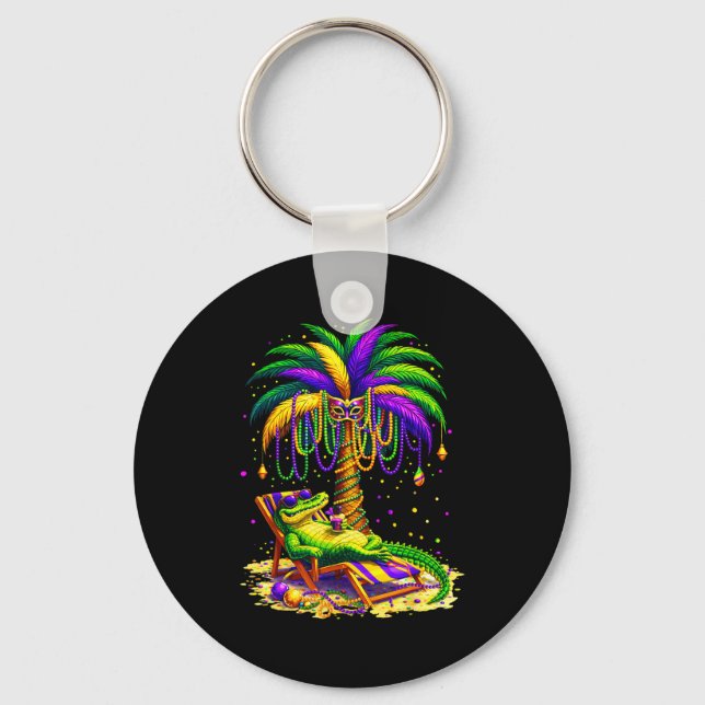 Palm Tree Mardi Gras Hawaiian Trocal Louisiana All Keychain (Front)