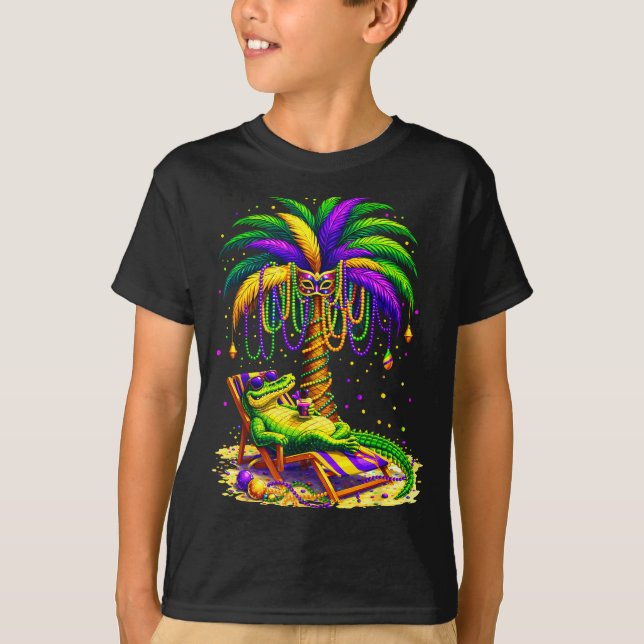 Palm Tree Mardi Gras Hawaiian Trocal Louisiana All T-Shirt (Front)