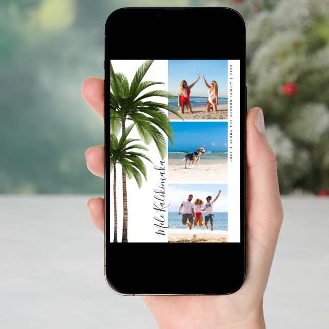 Palm Tree Mele Kalikimaka Christmas Photo Collage Holiday Card (Front Digital)