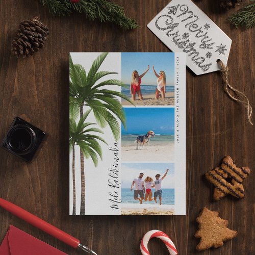 Palm Tree Mele Kalikimaka Christmas Photo Collage Holiday Card