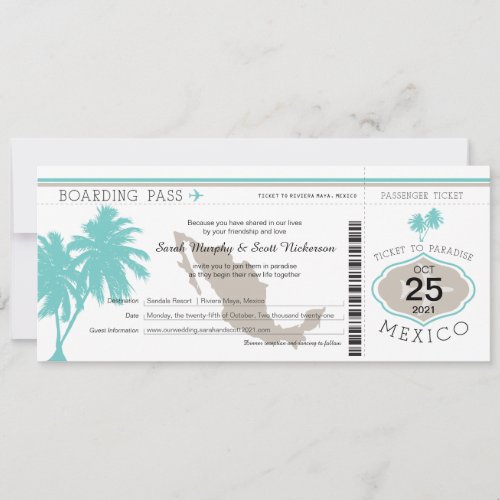 Palm Tree Mexico Boarding Pass Wedding Invitation