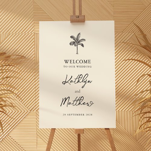 Palm Tree Minimalist Destination Wedding Welcome Foam Board