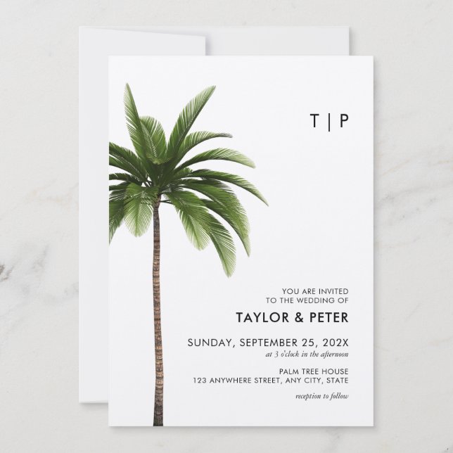 Palm Tree Minimalist Tropical Beach Photo Wedding Invitation (Back)