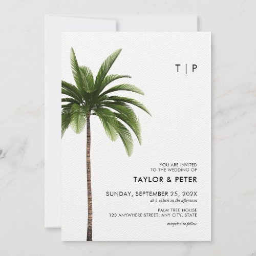 Palm Tree Minimalist Tropical Beach Photo Wedding Invitation