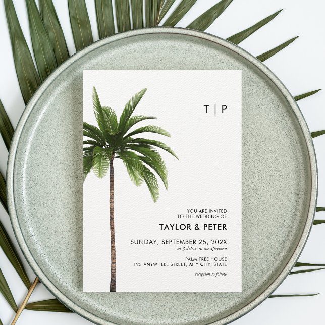 Palm Tree Minimalist Tropical Beach Photo Wedding Invitation (Creator Uploaded)
