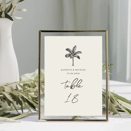 Palm Tree Minimalist Tropical Wedding Table Number