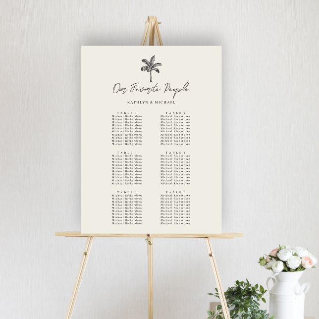 Palm Tree Minimalist Wedding 6 Table Seating Chart (Creator Uploaded)