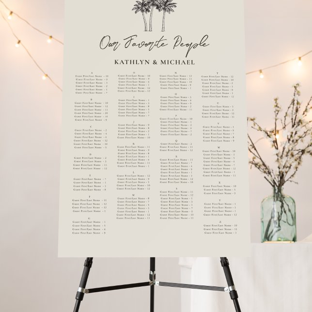 Palm Tree Minimalist Wedding Alphabetical Seating Foam Board (Creator Uploaded)