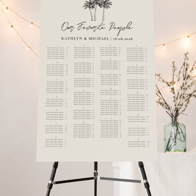Palm Tree Minimalist Wedding Alphabetical Seating Foam Board (Creator Uploaded)