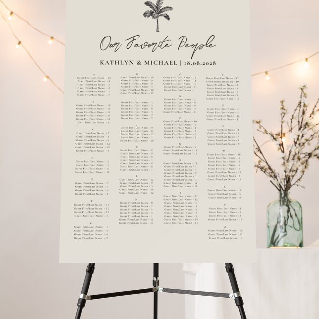 Palm Tree Minimalist Wedding Alphabetical Seating Foam Board (Creator Uploaded)
