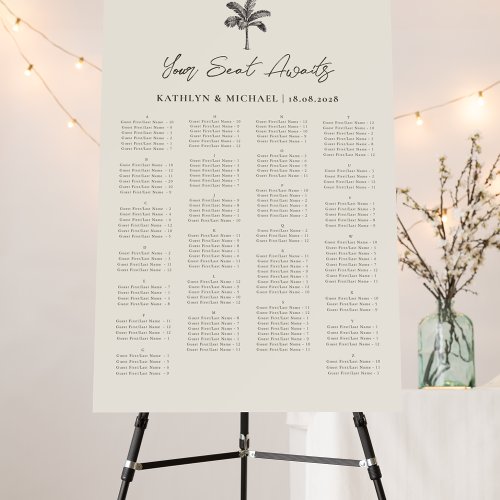 Palm Tree Minimalist Wedding Alphabetical Seating Foam Board