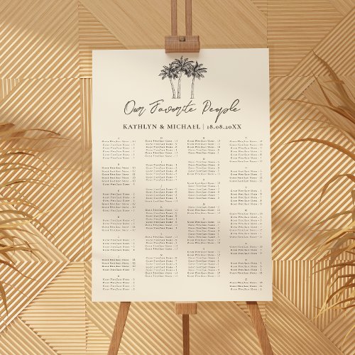 Palm Tree Minimalist Wedding Alphabetical Seating Poster