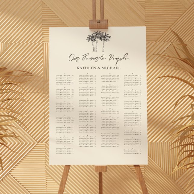 Palm Tree Minimalist Wedding Alphabetical Seating Poster (Creator Uploaded)