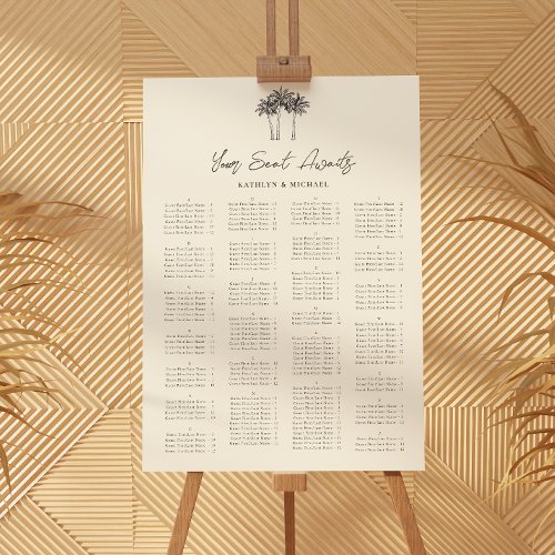 Palm Tree Minimalist Wedding Alphabetical Seating Poster