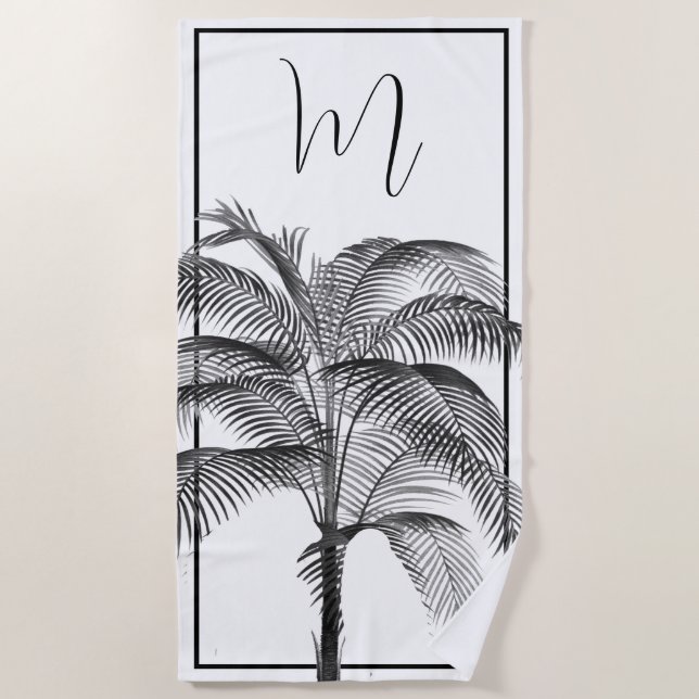Palm Tree Modern Black Frame Personal Beach Towel (Front)