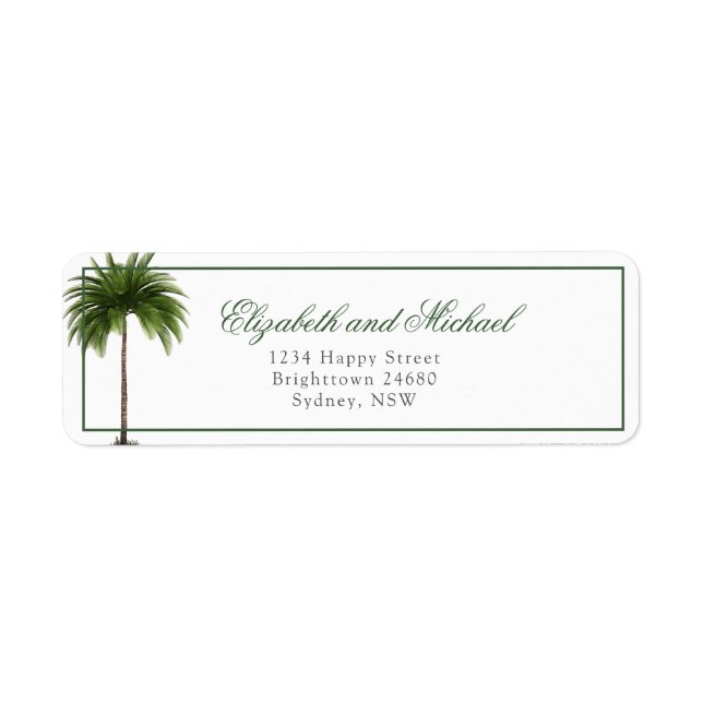 Palm Tree Modern Elegant Chic Wedding Label (Front)